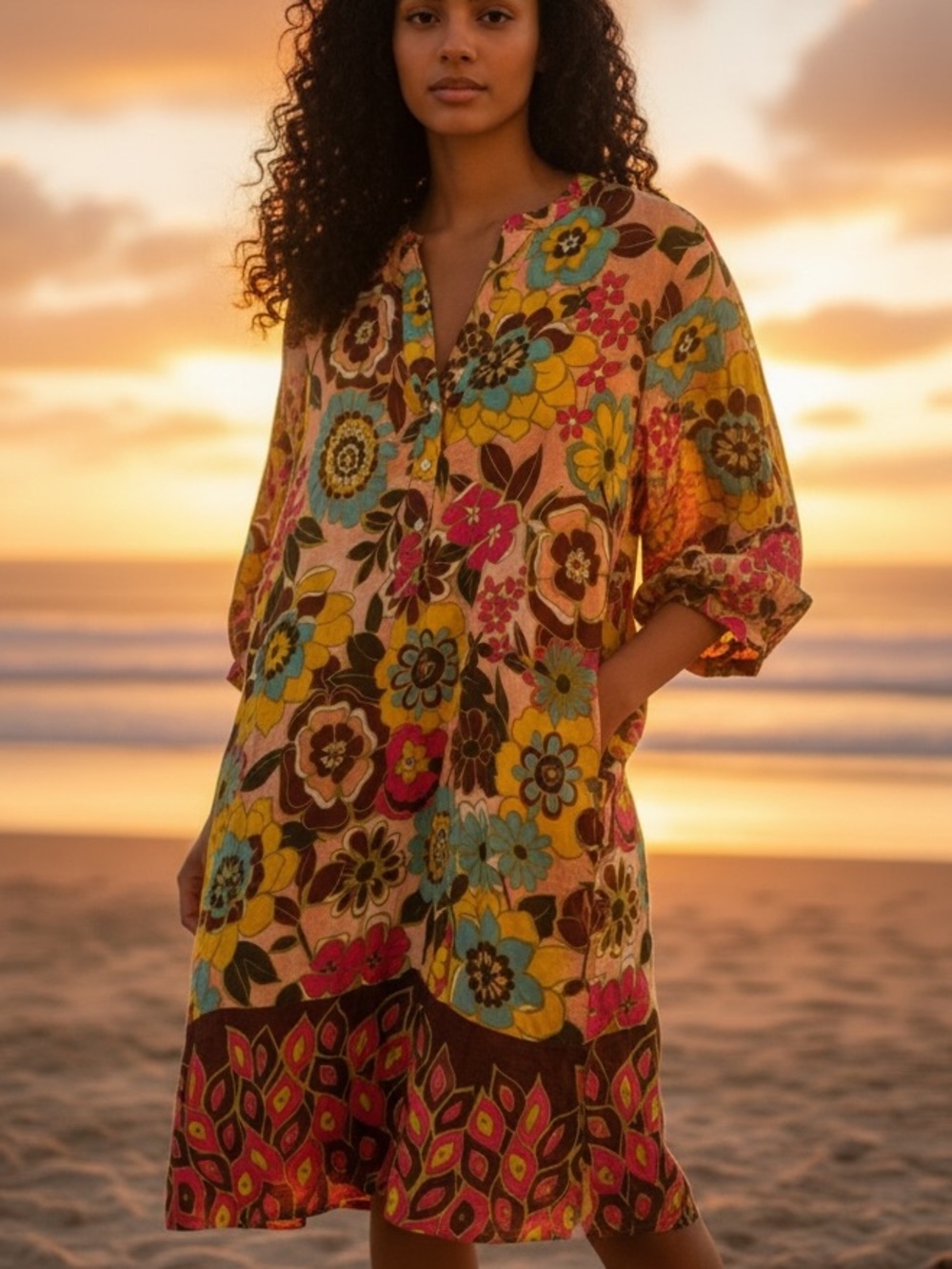 Dolma Cotton Floral Tunic Dress - Size S